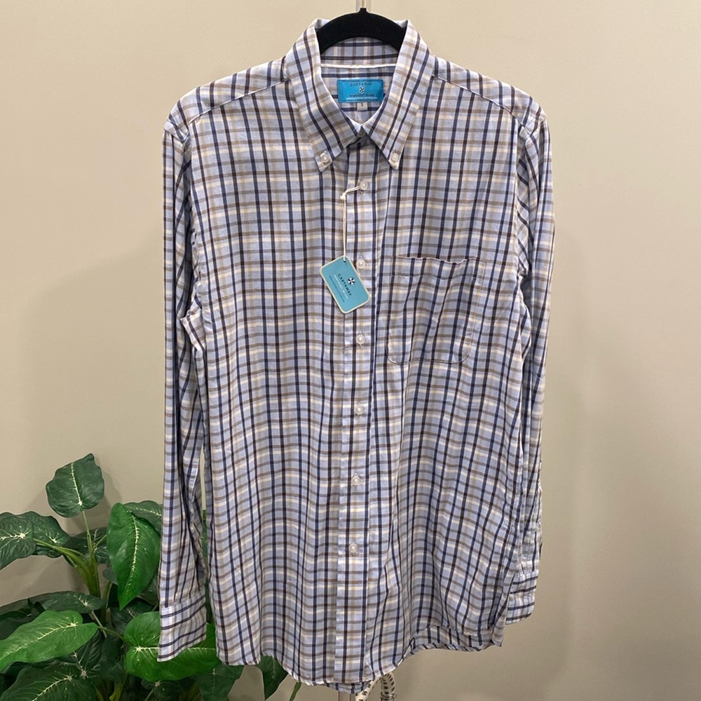 Castaway Nantucket Island Chase Long Sleeve Shirt in Alta Plaid Navy NWT